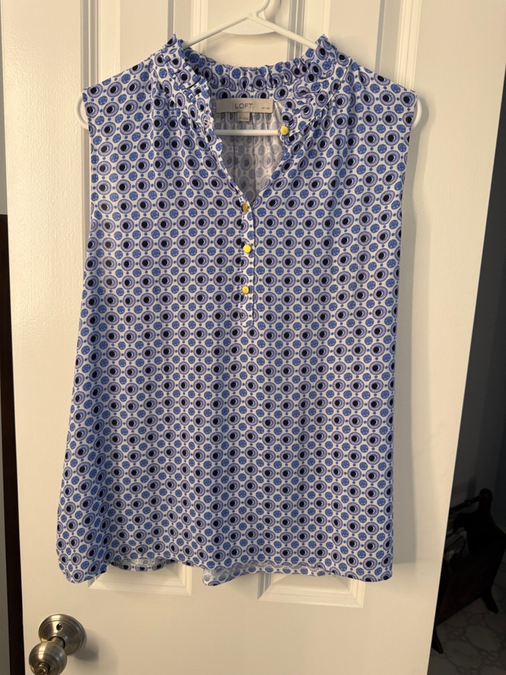 LOFT Blue and White Printed Sleeveless Halter Shell